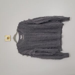 Madewell Women Sweater 100% Merino Wool Small Gray Fringe Pullover *Minor Flaw